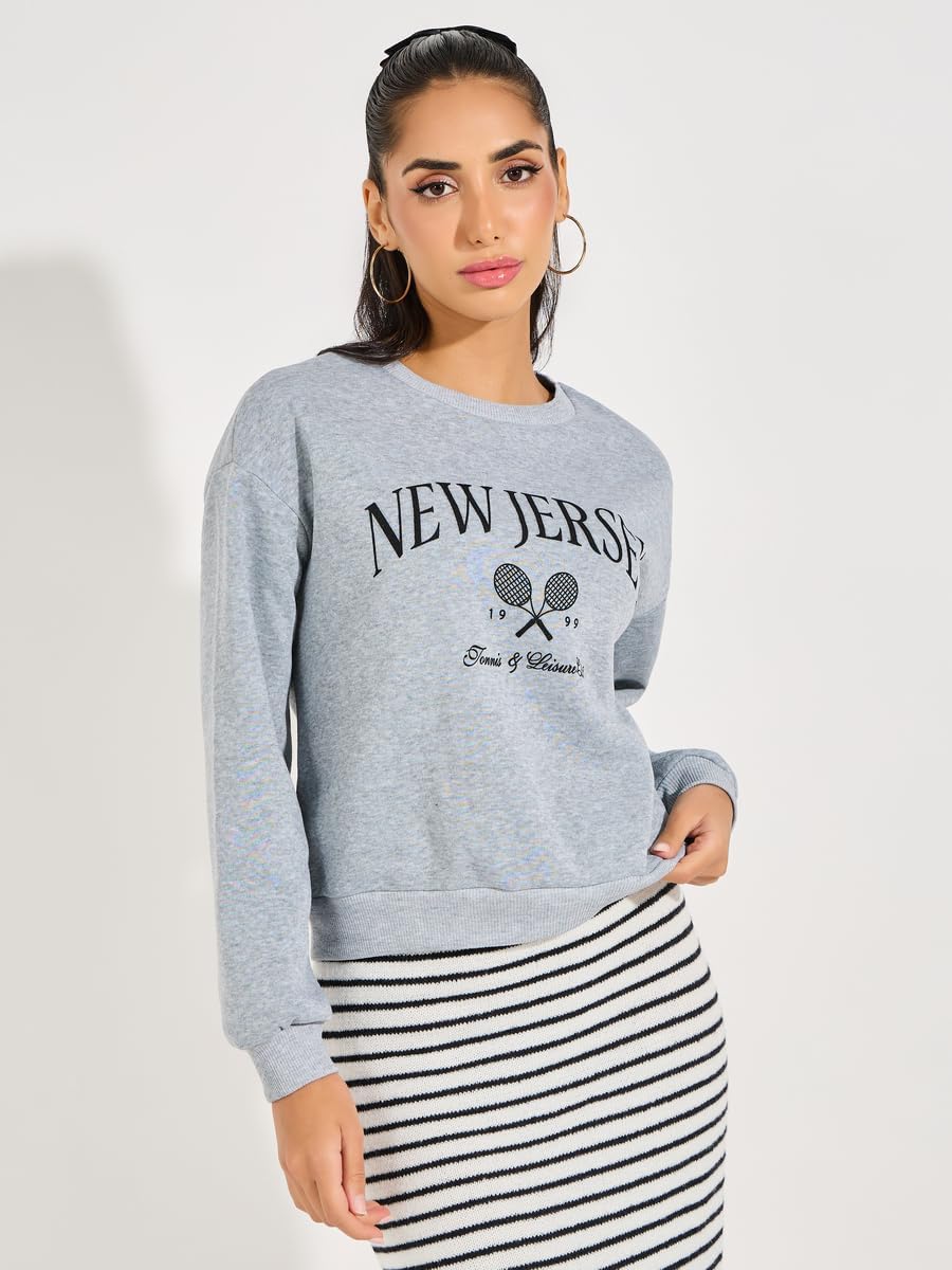 Styli Women New Jersey Print Round Neck T-Shirt 2 Styli Women New Jersey Print Round Neck T-Shirt - الصورة 2