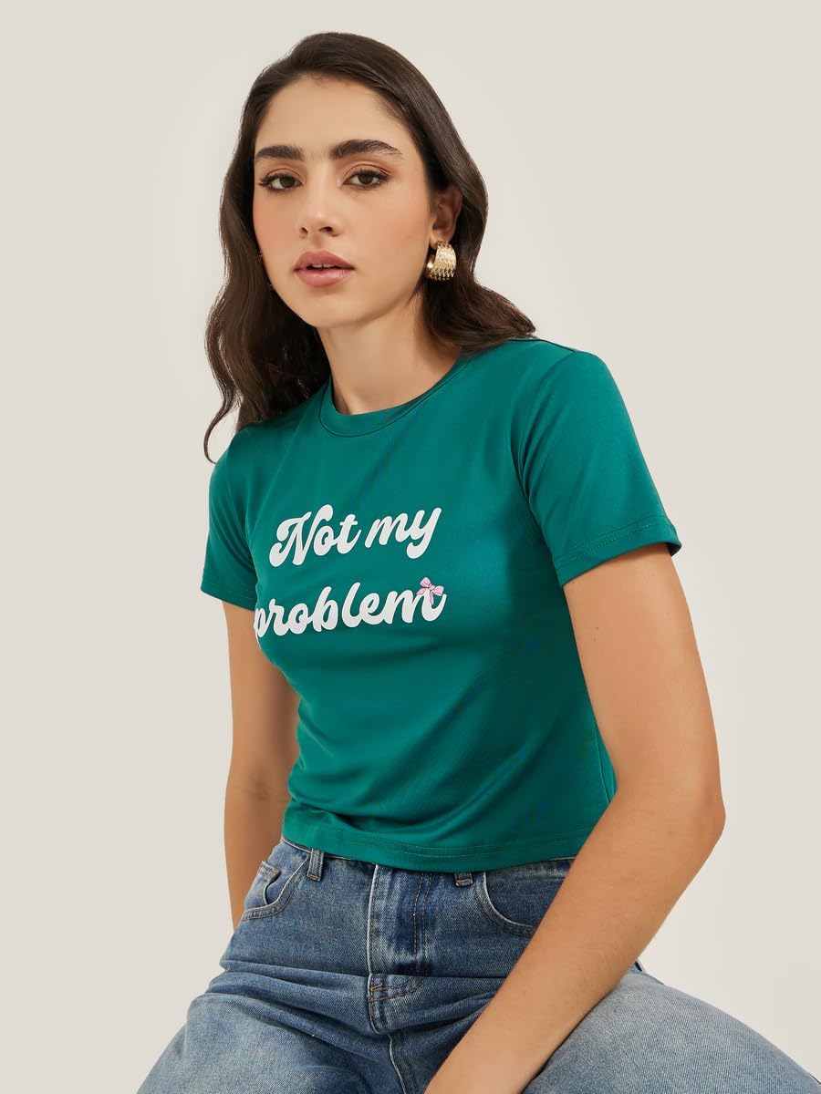 Styli Women's Slogan Print Round Neck Short Sleeve T-Shirt 2 Styli Women's Slogan Print Round Neck Short Sleeve T-Shirt - الصورة 2