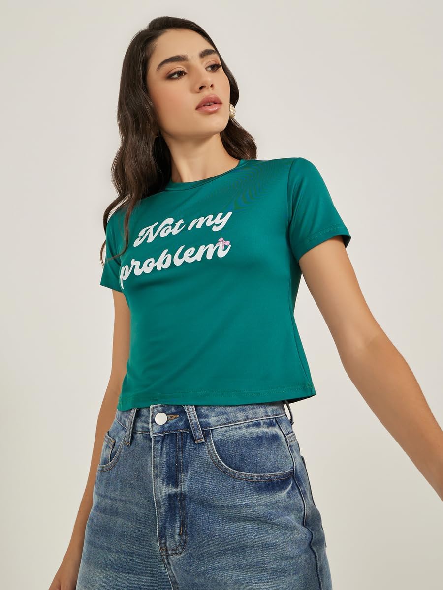 Styli Women's Slogan Print Round Neck Short Sleeve T-Shirt 4 Styli Women's Slogan Print Round Neck Short Sleeve T-Shirt - الصورة 4