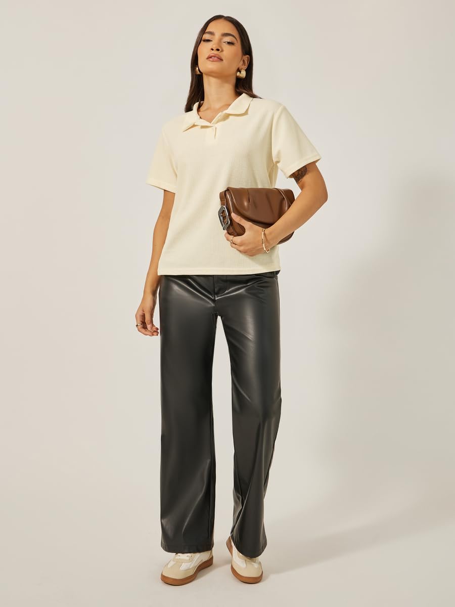 Styli Women's Waffle Knit Regular Fit Polo T-Shirt 3 Styli Women's Waffle Knit Regular Fit Polo T-Shirt - الصورة 3