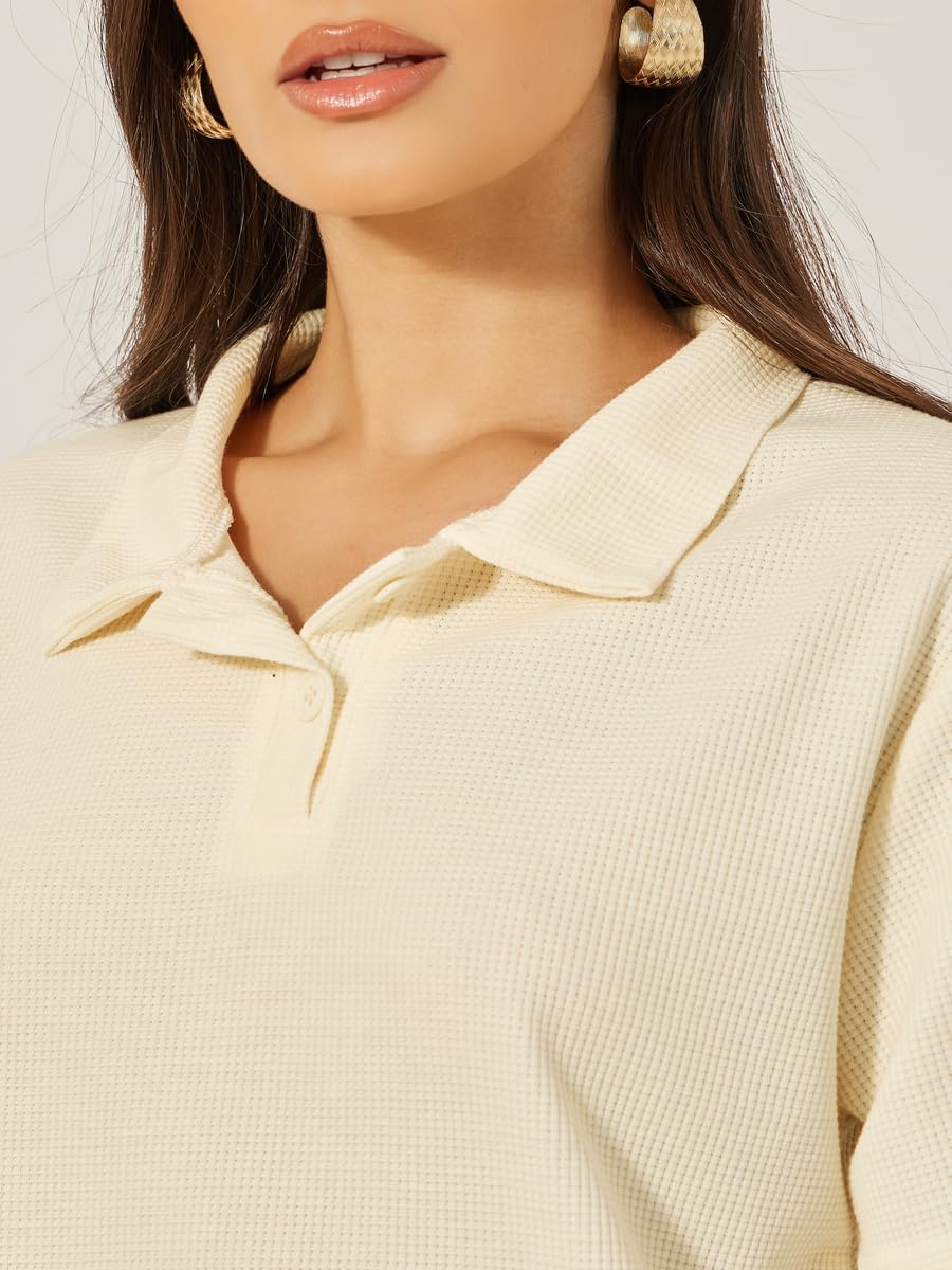 Styli Women's Waffle Knit Regular Fit Polo T-Shirt 5 Styli Women's Waffle Knit Regular Fit Polo T-Shirt - الصورة 5