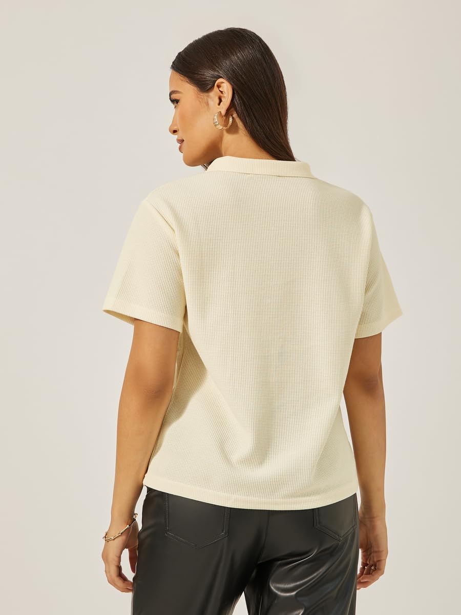 Styli Women's Waffle Knit Regular Fit Polo T-Shirt 6 Styli Women's Waffle Knit Regular Fit Polo T-Shirt - الصورة 6