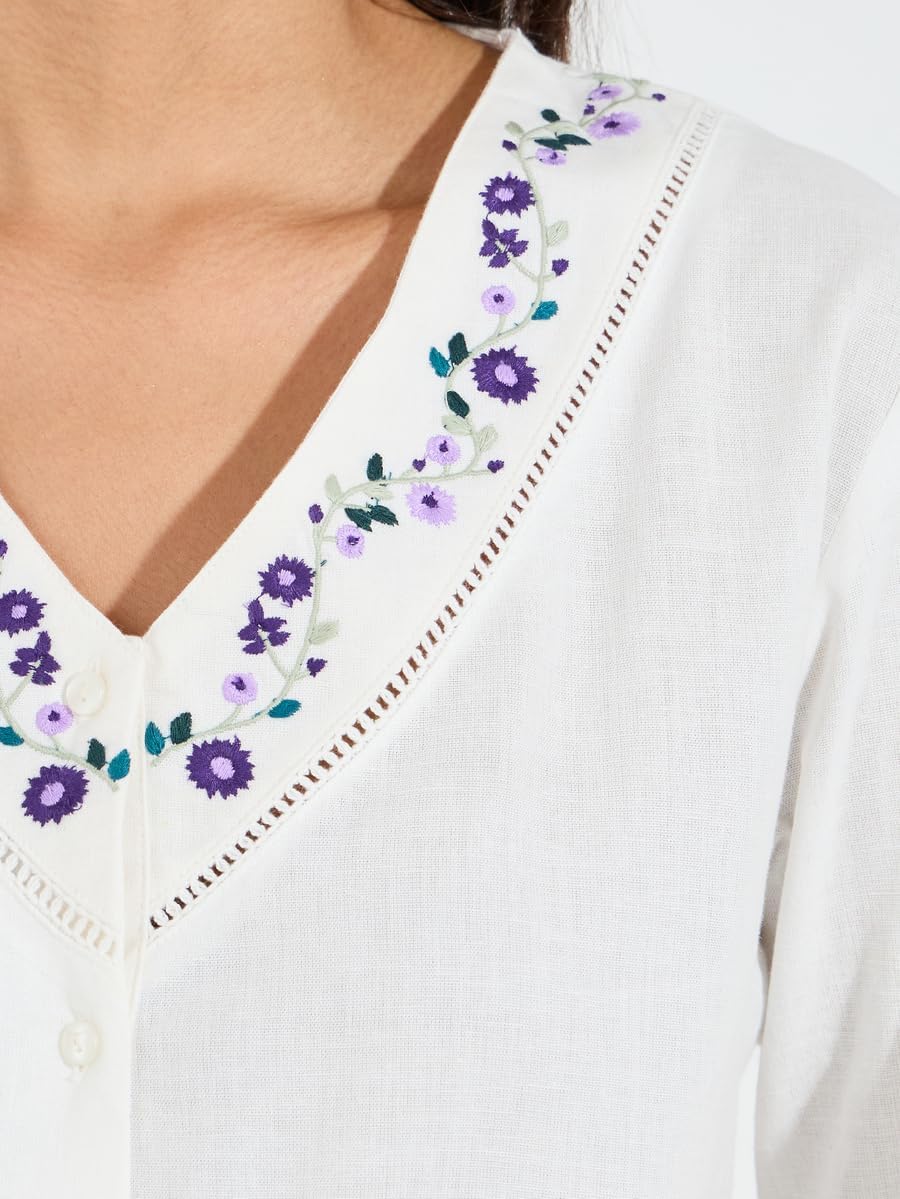 Styli Womene Embroidery Detail V Neck Blouse With Cuffed Sleeve 5 Styli Womene Embroidery Detail V Neck Blouse With Cuffed Sleeve - الصورة 5