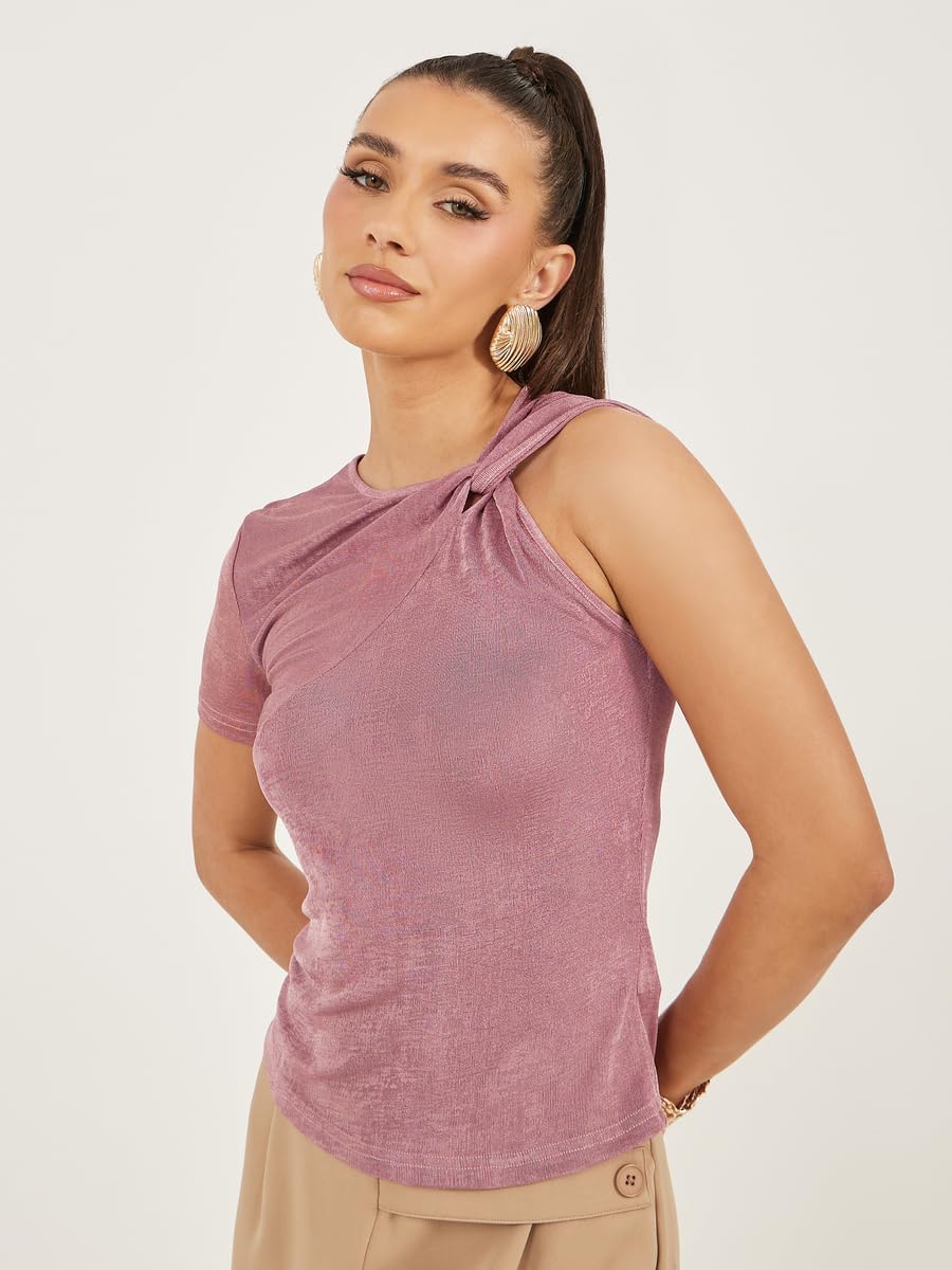 Styli Women's Textured Asymmetrical Neck One Sleeve Top 2 Styli Women's Textured Asymmetrical Neck One Sleeve Top - الصورة 2