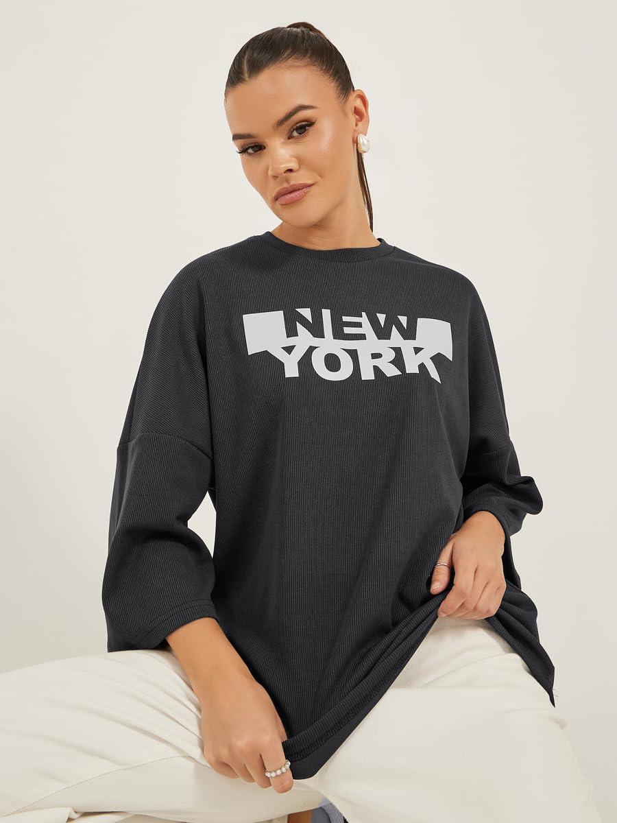 Styli Women's New York Slogan Print Dropped Shoulders Oversized T-Shirt 2 Styli Women's New York Slogan Print Dropped Shoulders Oversized T-Shirt - الصورة 2