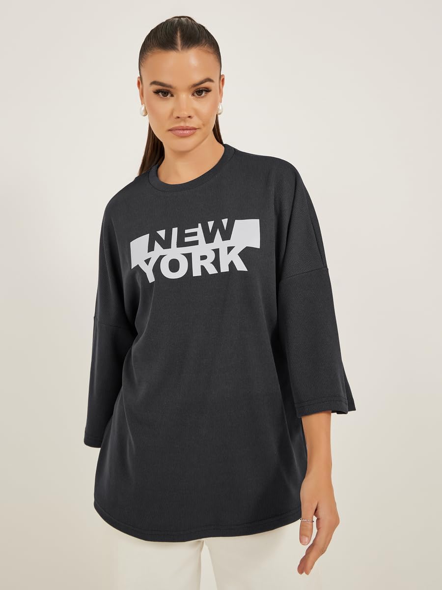 Styli Women's New York Slogan Print Dropped Shoulders Oversized T-Shirt 4 Styli Women's New York Slogan Print Dropped Shoulders Oversized T-Shirt - الصورة 4