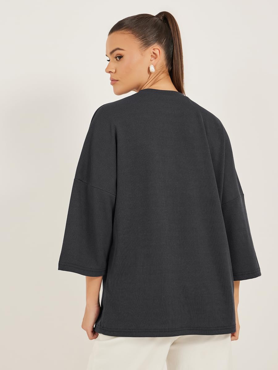 Styli Women's New York Slogan Print Dropped Shoulders Oversized T-Shirt 6 Styli Women's New York Slogan Print Dropped Shoulders Oversized T-Shirt - الصورة 6