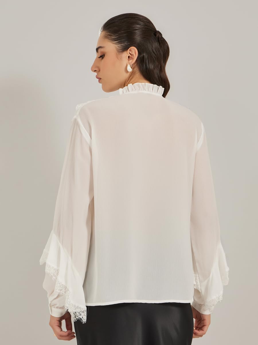 Styli Women's Ruffled Detail Lace Insert V-Neck Blouse 5 Styli Women's Ruffled Detail Lace Insert V-Neck Blouse - الصورة 5