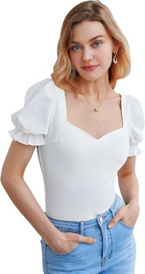 Shasmi Women's & Girls' Solid Sweet heart Neck Slim Fit Simplicity Tops