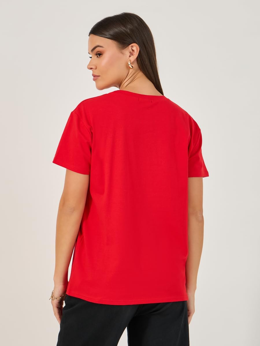 Styli Women's Short Sleeve Heart Applique Detailed Round Neck T-Shirt 6 Styli Women's Short Sleeve Heart Applique Detailed Round Neck T-Shirt - الصورة 6