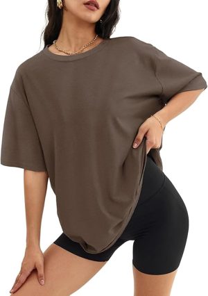 Womens Oversized T Shirts Summer Short Sleeve Tops Basic Solid Boxy Tee Casual Workout Going Out Outfits 2025 Spring
