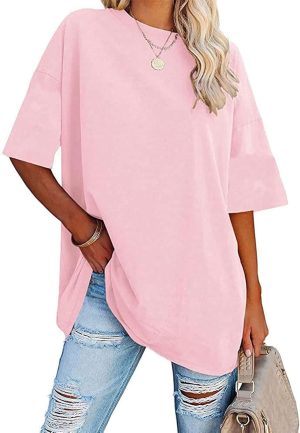 Womens Oversized T Shirts Summer Short Sleeve Tops Basic Solid Boxy Tee Casual Workout Going Out Outfits 2025 Spring