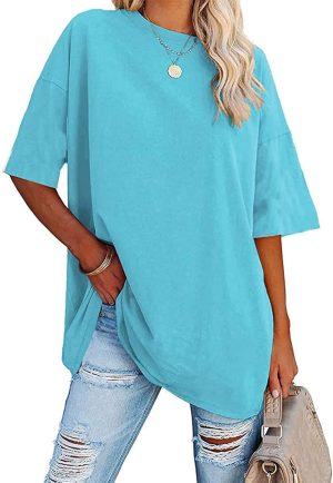 Womens Oversized T Shirts Summer Short Sleeve Tops Basic Solid Boxy Tee Casual Workout Going Out Outfits 2025 Spring