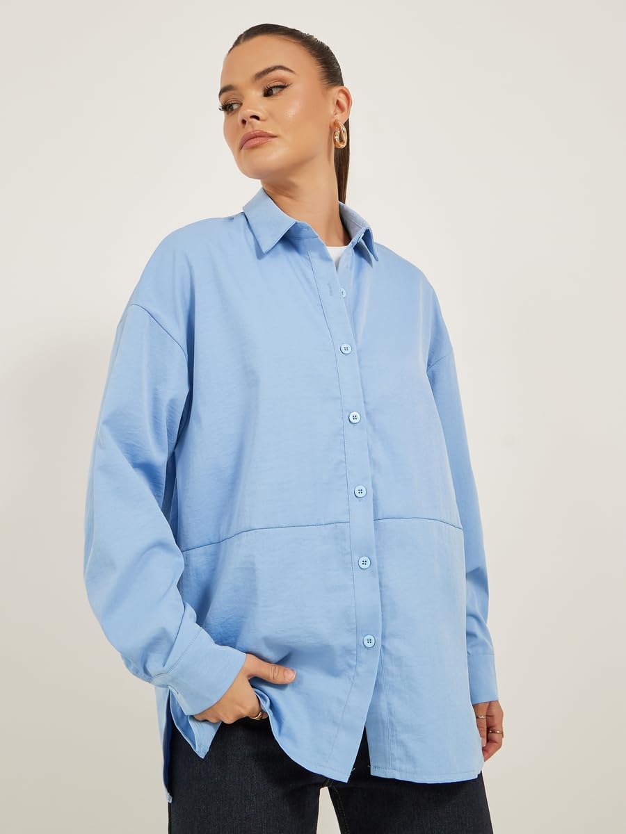 Styli Women's Solid Oversized Spread Collar Longline Shirt 4 Styli Women's Solid Oversized Spread Collar Longline Shirt - الصورة 4