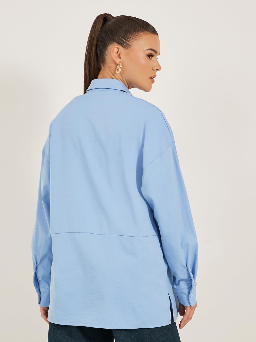 Styli Women's Solid Oversized Spread Collar Longline Shirt 6 Styli Women's Solid Oversized Spread Collar Longline Shirt - الصورة 6