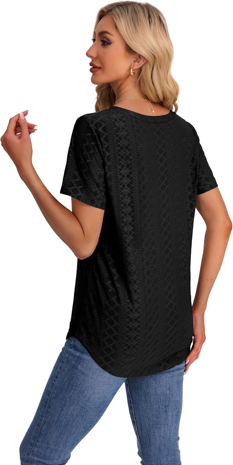 Womens T Shirts V Neck Short Sleeve Casual Tops Loose Fit Basic Tees with Curved Hem 6 Womens T Shirts V Neck Short Sleeve Casual Tops Loose Fit Basic Tees with Curved Hem - الصورة 6