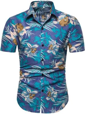 HOT BODY Mens Tshirts Men Printed Short-sleeved Blouse Beach Top Tee Men Clothing (Size : S)