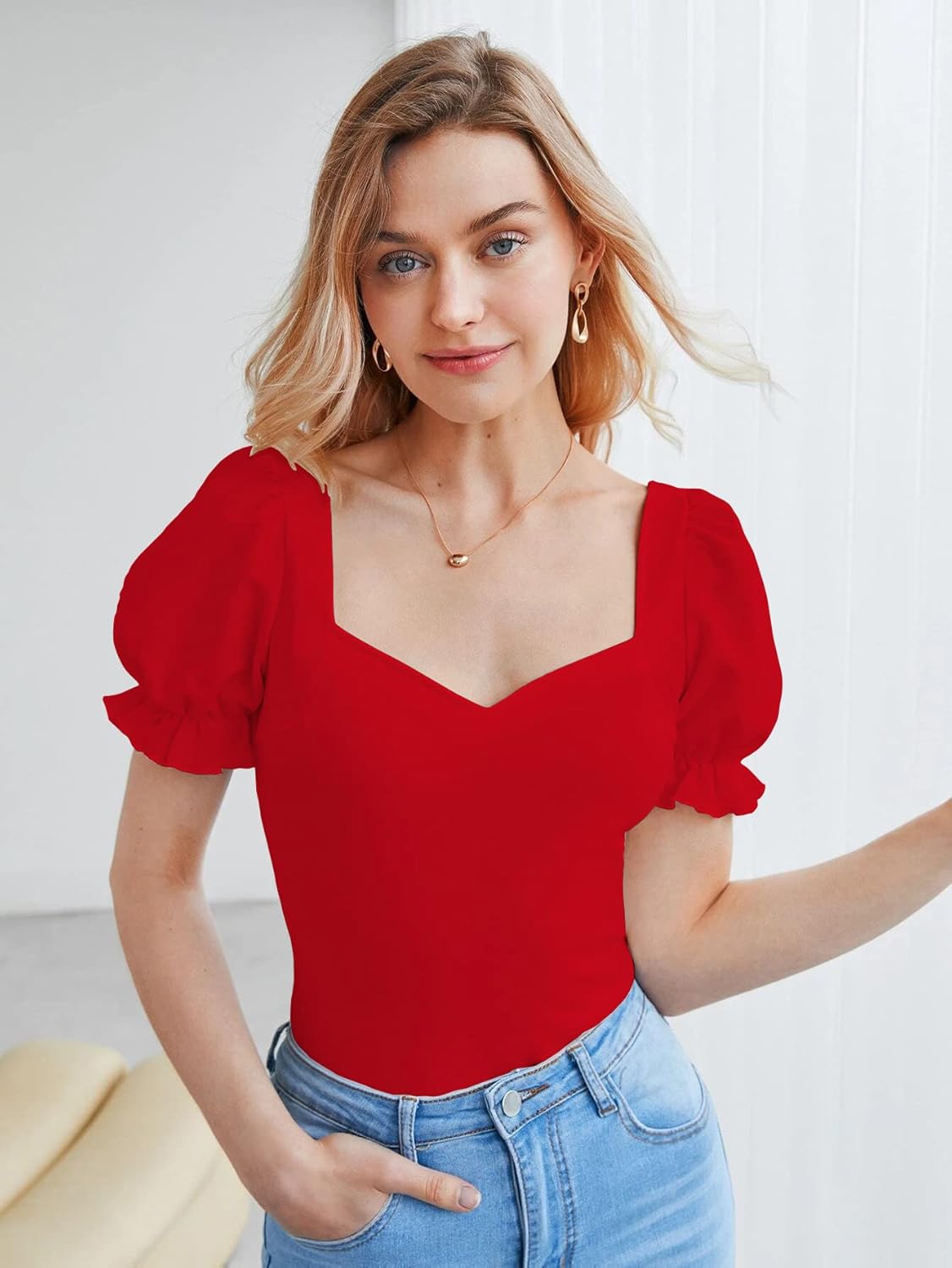 بلايز سيمبليسيتي بقصة ضيقة وقبة قلب جميلة للنساء والبنات من شاسمي 3 بلايز سيمبليسيتي بقصة ضيقة وقبة قلب جميلة للنساء والبنات من شاسمي - الصورة 3