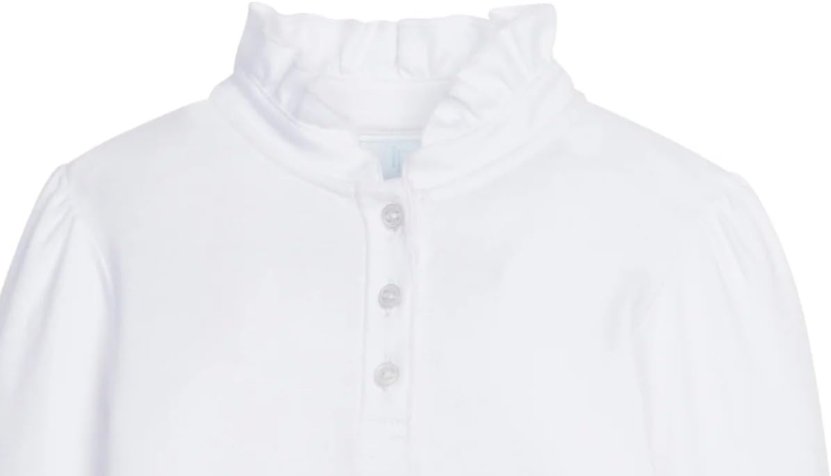 Girls Button Down Shirt Long Sleeve Ruffle Collar Blouse for School Uniform Daily, White Cotton Blouse 2 Girls Button Down Shirt Long Sleeve Ruffle Collar Blouse for School Uniform Daily, White Cotton Blouse - الصورة 2