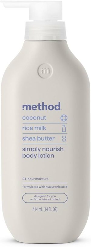 Method Body Lotion, Simply Nourish, Coconut, Rice Milk + Shea Butter notes, 24 Hours of Moisture 14 oz