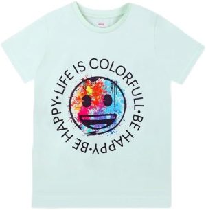 TRUCARE Girls Emoji Be Happy Kids Girls Short Sleeves T-Shirt Western (pack of 1)