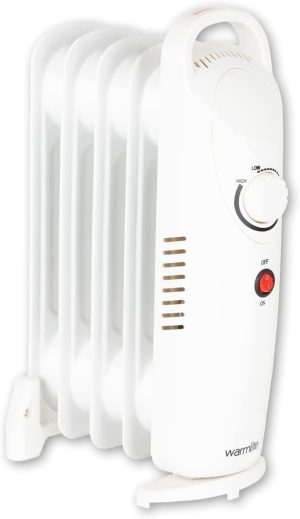 Warmlite WL43002YW 5 Fin Oil Filled Radiator with Adjustable Thermostat and Overheat Protection, 650W, White