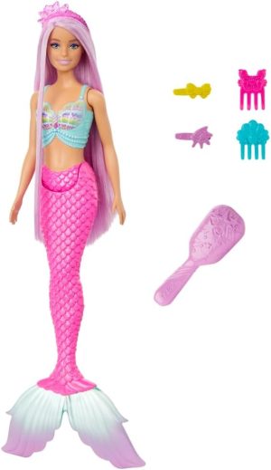 Barbie Mermaid Doll with 7-Inch-Long Pink Fantasy Hair and Colorful Accessories for Styling Play like Headband and Barrettes