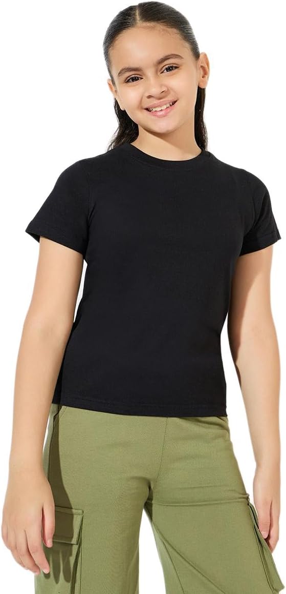 Styli Girls Solid Round Neck T-Shirt 1 Styli Girls Solid Round Neck T-Shirt