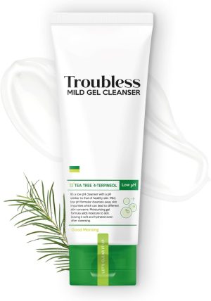 منظف جل لطيف تروبليس غسول وجه مرطب مع خلاصة شجرة الشاي للبشرة الحساسة تنظيف لمشاكل البشرة منخفض الحموضة صباحي 405 اونصة سائلة