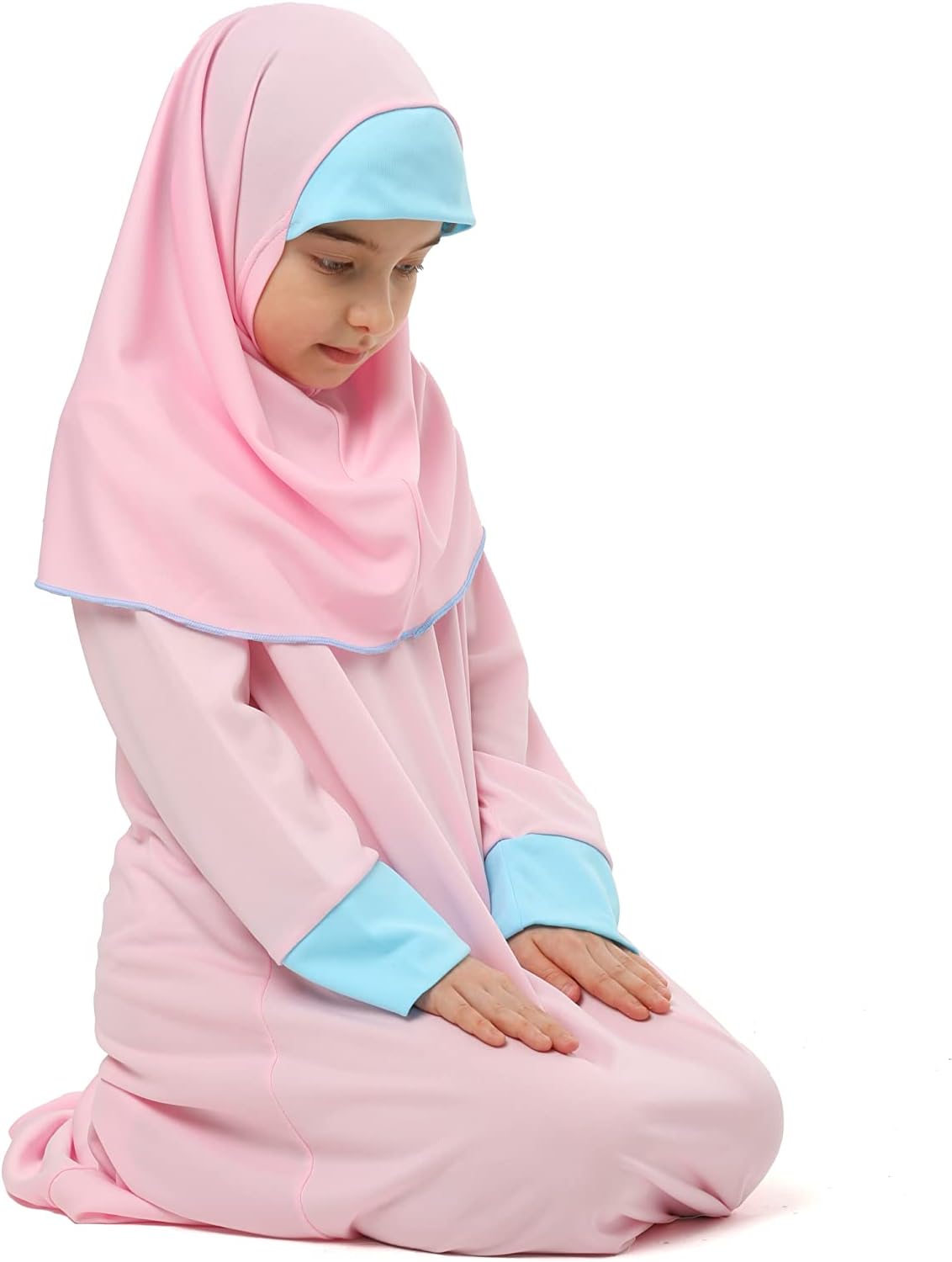 Girl's Prayer Dress with Flower Print and Cuffs 3 Girl's Prayer Dress with Flower Print and Cuffs - الصورة 3