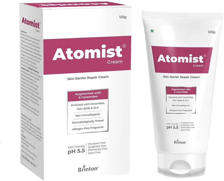Brinton Atomist Skin Barrier Repair Cream for Dry and Itchy Skin | Enriched with Ceramides, Oats Lipids & GLA | Non Comedogenic & Dermatologically Tested -125g