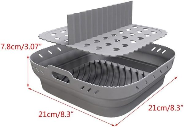 ⁦Excefore Air Fryer Silicone Liners, 8.5'' Square Air Fryer Silicone Basket, Heat Resistant Easy Cleaning Air Fryers Oven Accessories, Reusable Air Fryer Silicone Bowl with Divider, Gray⁩ - الصورة ⁦5⁩
