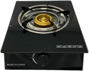 Gas Stove with Tempered Glass Surface with Single Burner and Self Ignition Black