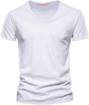 Tee Cotton Men T-Shirt V-Neck Fashion Design Slim Fit Soild T-Shirts Male Tops Tees Short Sleeve T Shirt for Men 1