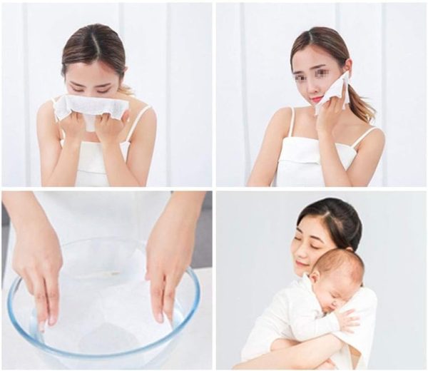 ⁦Disposable Face Wash Towels, 200 Count Soft Cotton Dry Towels for Makeup Removal, Travel, and Office Use | Extra Thick, Absorbent, and Gentle | 100% Pure Cotton⁩ - الصورة ⁦5⁩