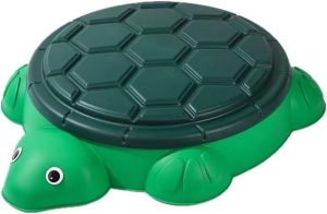 Kids Turtle Outdoor Sandbox Water Play Table, 123x90x21cm, Plastic Shell, Garden Play Set | حوض سلحفاة أخضر بغطاء
