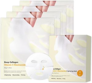 KASTWAVE Collagen Face Mask, Deep Collagen Niacinamide Vitamin C Mask, Anti Wrinkle Lifting Moisturizing Face Mask, Smooth & Tight Skin, Overnight Hydrogel Mask, Helps Reduce Fine Lines(4 Pack)