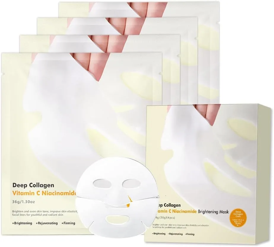 KASTWAVE Collagen Face Mask, Deep Collagen Niacinamide Vitamin C Mask, Anti Wrinkle Lifting Moisturizing Face Mask, Smooth & Tight Skin, Overnight Hydrogel Mask, Helps Reduce Fine Lines(4 Pack)