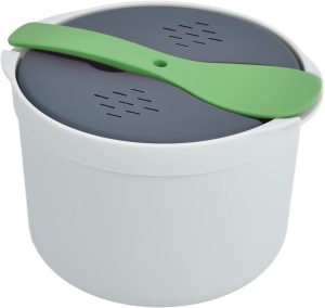 Microwave Rice Cooker, 2L Microwave Rice PP Spoon Lid Strainer Non Stick Steaming Pot Cookware, Pasta Cooker Meal Noodle Ramen (Green)