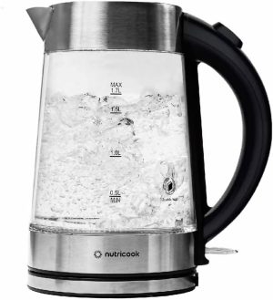 Nutricook Glass Kettle 2200W, 1.7L, Double wall Cool touch exterior, Auto Shut Off, Boil dry Protection, LED Indicator, 360° swivel base, Power Cord Storage, 2 Yr Warranty, GK100