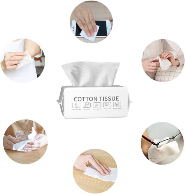⁦Disposable Face Wash Towels, 200 Count Soft Cotton Dry Towels for Makeup Removal, Travel, and Office Use | Extra Thick, Absorbent, and Gentle | 100% Pure Cotton⁩ - الصورة ⁦6⁩