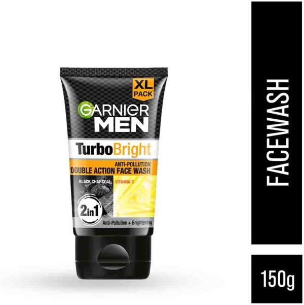 ⁦Garnier Men Turbo Bright Double Action Face Wash, Deep Cleansing Anti Pollution Face Wash with Charcoal and Vitamin C, Suitable for all Skin Types, 150g⁩ - الصورة ⁦9⁩