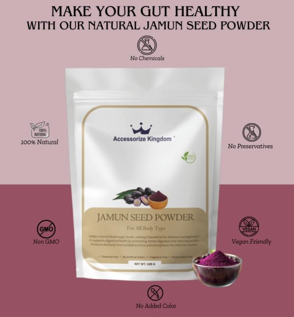 ⁦Accessorize Kingdom Jamun Seed Powder for Skin & Hair – 100% Natural & Pure | Supports Clear Skin, Controls Oil & Reduces Blemishes | Strengthens Hair, Nourishes Scalp & Promotes Growth | (100gm)⁩ - الصورة ⁦2⁩
