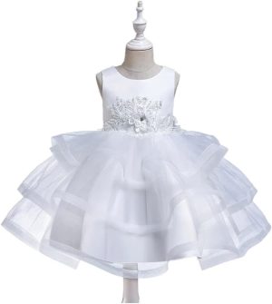 SvYii White Flower Girls Dresses Summer Sleeeveless Wedding Evening Ball Gown Tulle Floral Dresses for Girls Clothing