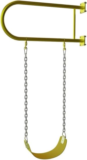 Fitness World ارجوحة حائط حديدية مقعد متين ومزود بقضيب حديدي وسلسلة مغطاة بالبلاستيك وخطافات اطباقية، رائع للملعب والفناء الخلفي وغرفة اللعب (أصفر)