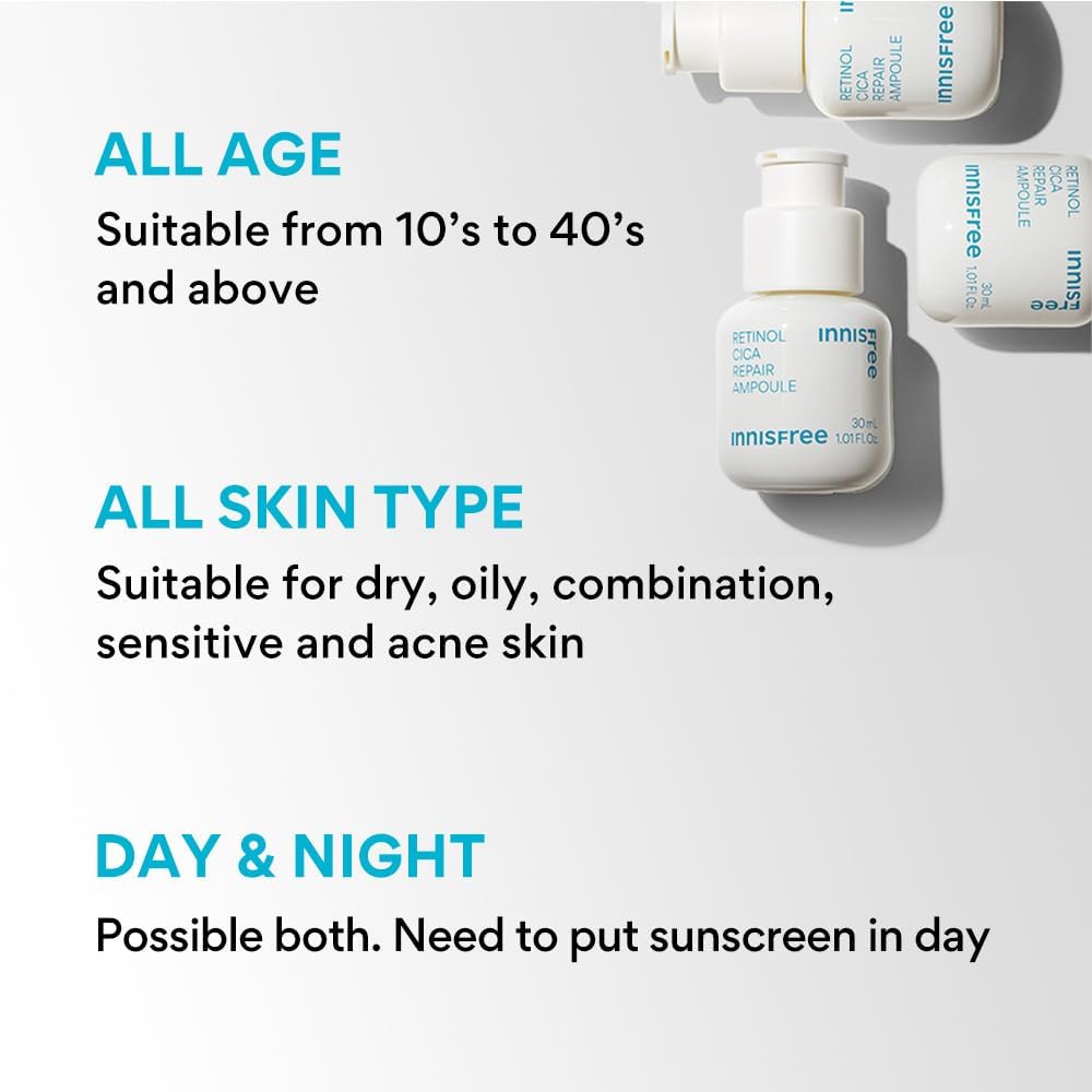 Innisfree Retinol Cica Repair Ampoule 30ml with Hyaluronic Acid, Reduces Skin Blemishes and improves skin elasticity, Korean Face Serum 7 Innisfree Retinol Cica Repair Ampoule 30ml with Hyaluronic Acid, Reduces Skin Blemishes and improves skin elasticity, Korean Face Serum - الصورة 7