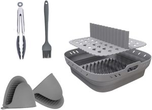 Excefore Air Fryer Silicone Liners, 8.5'' Square Air Fryer Silicone Basket, Heat Resistant Easy Cleaning Air Fryers Oven Accessories, Reusable Air Fryer Silicone Bowl with Divider, Gray