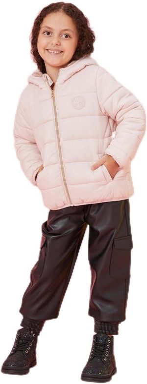 REDTAG Girls Pink Quilted Hooded Jacket, Pink