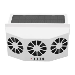 Luqeeg 3 Fans Solar Powered Car Cooler, Large Wide Angle, Portable Car Exhaust Ventilation Fan, Deodorant and Energy Saving, with Solar Location Outside The Window, White
