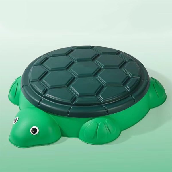 ⁦Kids Turtle Outdoor Sandbox Water Play Table, 123x90x21cm, Plastic Shell, Garden Play Set | حوض سلحفاة أخضر بغطاء⁩ - الصورة ⁦2⁩